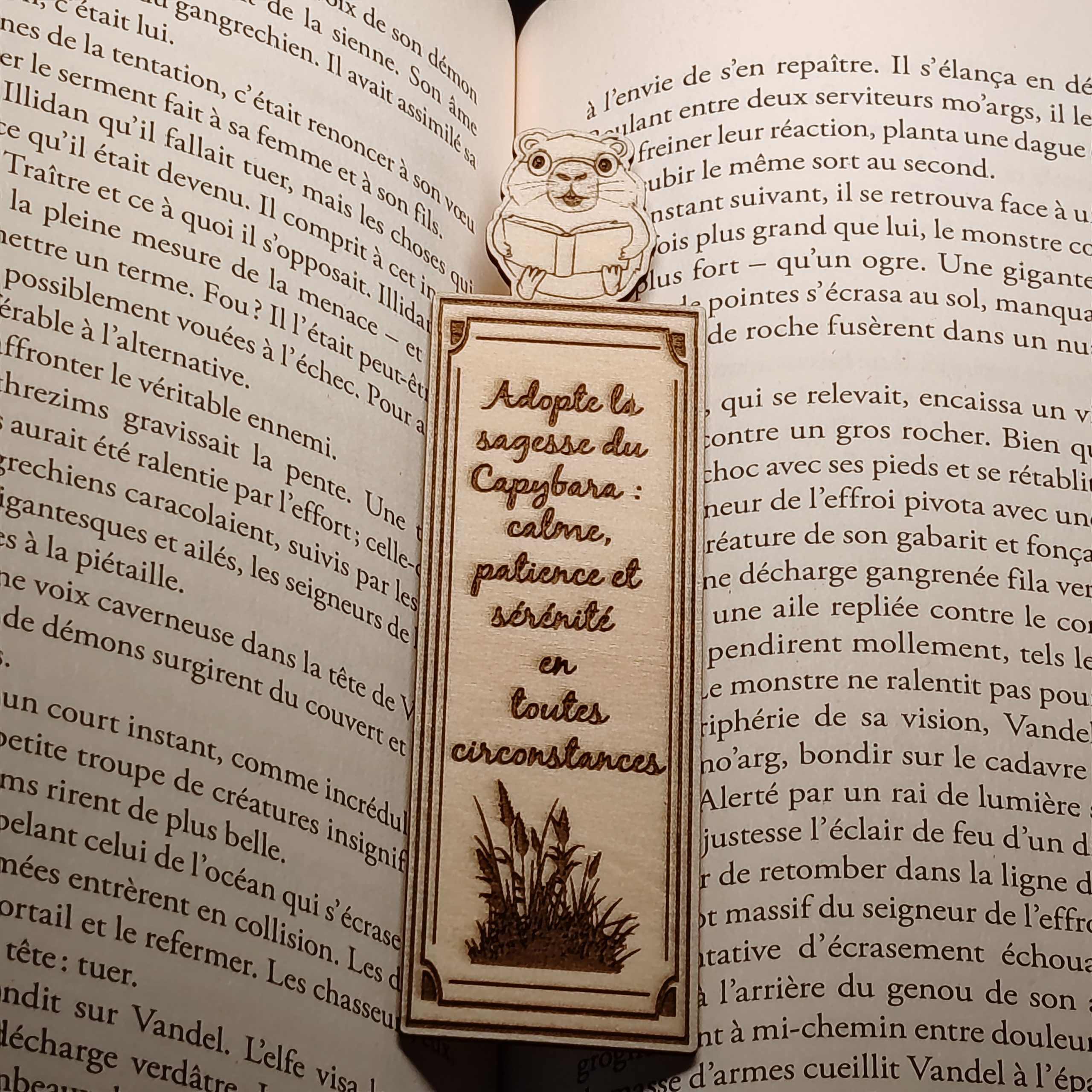 Marque page en bois "La sagesse du Capy" version long
